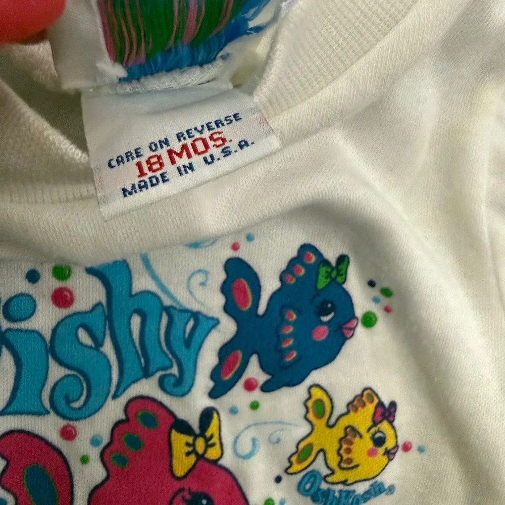 VTG RARE OshKosh B'Gosh Miss Fishy Graphic T-Shirt Baby Girl 18M Puffy Sleeve
